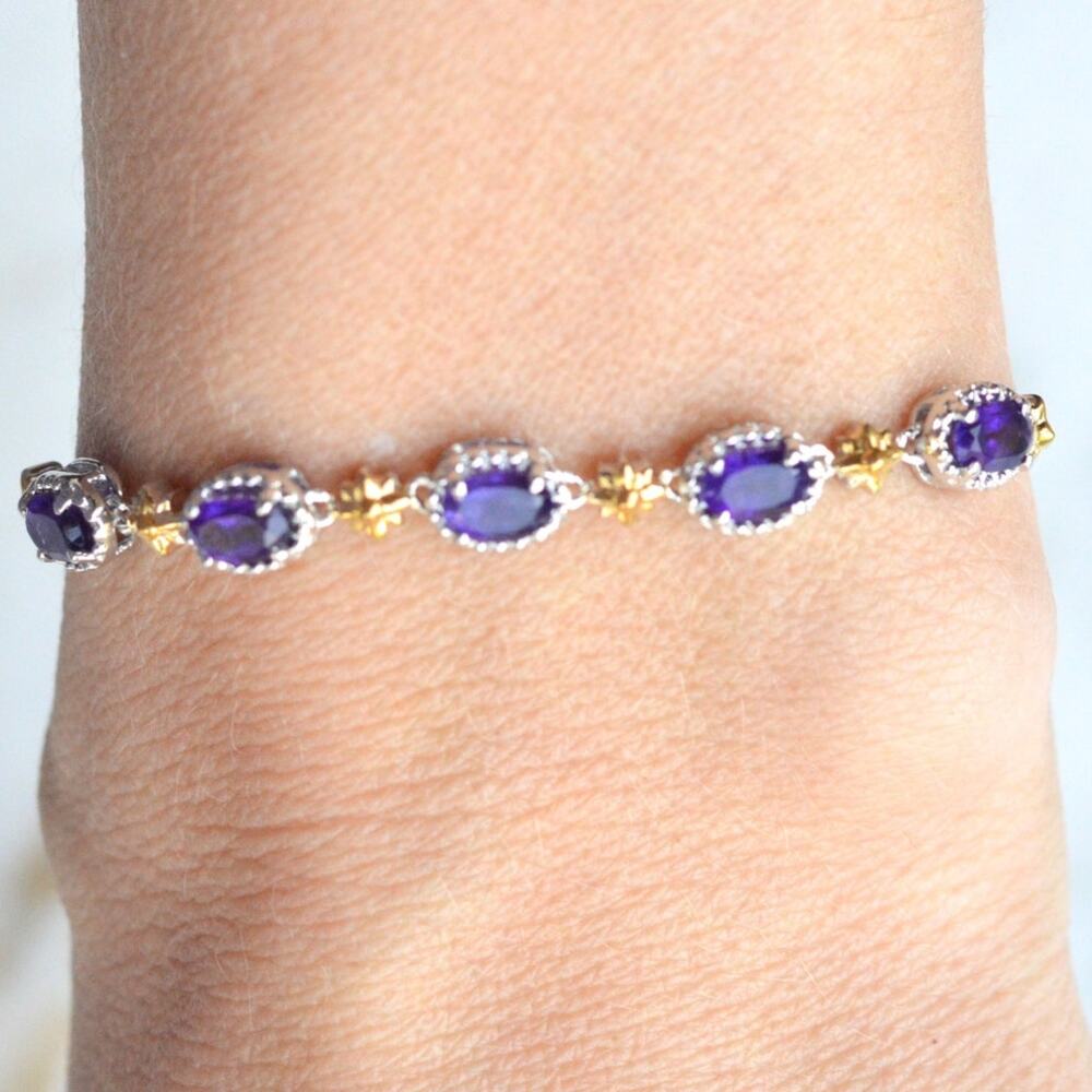 STS Karis Two Tone Platinum Bond Bolo Bracelet, Purple Amethyst Color